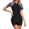 image:imageIDOPIP Women One Piece Rash Guard Swimsuit Surf Bathing Suit Summer Boyleg Swimming Suit Beach Wetsuit UV Protection SwimwearPink Floral