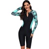 image:imageIDOPIP Women Rash Guard Long Sleeve One Piece Swimsuit Bathing Suit Color Block Zip Front Sun Protection Swim Shirt UPF 50Green  Short Sleeves