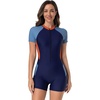 image:imageIDOPIP Women Rash Guard One Piece Swimsuit Bathing Suit Short Sleeve Zipper Rashguard UPF 50 Sun Protection Modest SwimwearNavy Blue  Orange