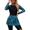 image:imageIDOPIP Women Two Piece Rash Guard Sets Long Sleeve Floral Print UPF50 Swim Dress with Shorts Modest Swimsuit Bathing SuitBlack