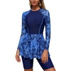 image:imageIDOPIP Women Two Piece Rash Guard Sets Long Sleeve Floral Print UPF50 Swim Dress with Shorts Modest Swimsuit Bathing SuitNavy Blue