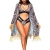 image:imageIDOPIP Womens Bikini 3PCS Set Halter BraTriangle Cutout Shorts  Long Sleeve Cover Up Beachwear Swimsuit Floral Bathing SuitBlack