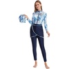 image:imageIDOPIP Womens Muslim Modest Swimsuit Long Sleeve Rashguard Bathing Suit Islamic Swimming Suit Full Cover Burkini with HijabNavy Bluepalm Tree Print