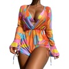 image:imageIDOPIP Womens One Piece Swimsuit Cover up with Bikini Set 3 Piece Swimsuits Printed Halter Bikini Bathing Suit BeachwearOrange 3pcs
