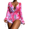 image:imageIDOPIP Womens One Piece Swimsuit Cover up with Bikini Set 3 Piece Swimsuits Printed Halter Bikini Bathing Suit BeachwearPink 3pcs