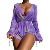 image:imageIDOPIP Womens One Piece Swimsuit Cover up with Bikini Set 3 Piece Swimsuits Printed Halter Bikini Bathing Suit BeachwearPurple 3pcs
