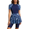 image:imageIDOPIP Womens Rash Guard Set 2 Piece Swimsuit Bathing Suit with Swimdress Shorts Modest Swimwear for Swimming Surfing BeachNavy Blue Print