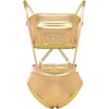 image:imageWomens 2PCS Metallic Shiny Teddy Bodysuit and Bandeau Tube Top Suspender Swimsuit Bikini Set Night Rave Dance CostumeGold