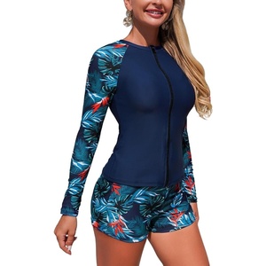 image:imageIDOPIP 3 Piece Rash Guard for Women Long Sleeve Swimsuit Bathing Suit UPF 50 UV Sun Protection Swim Shirt with Shorts SetNavy Blue