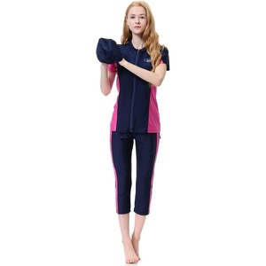 image:imageIDOPIP Burkini Swimsuit for Women Modest Muslim Swimsuit Islamic Long Sleeve Burkini Full Cover Hijab Top Pants Bathing SuitNavy Blue  Hot Pink