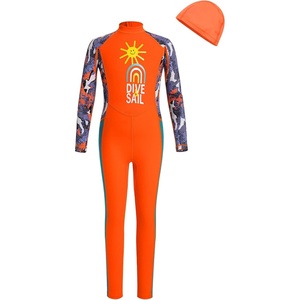image:imageIDOPIP Kids Boys Girls Color Block One Piece Swimsuit Swimwear Long Sleeve Rash Guard Sunsuit Wetsuit Beachwear Bathing SuitOrange  Boy