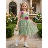 image:imageIDOPIP Toddler Baby Embroidery Flower Girl Dress Tulle Pageant Wedding Gown  for Kids Wedding Bridesmaid Formal Party Prom Gown Little Princess First Communion Birthday Graduation Floral Tulle DressSage Green Floral
