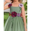 image:imageIDOPIP Toddler Baby Embroidery Flower Girl Dress Tulle Pageant Wedding Gown  for Kids Wedding Bridesmaid Formal Party Prom Gown Little Princess First Communion Birthday Graduation Floral Tulle DressSage Green