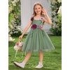 image:imageIDOPIP Toddler Baby Embroidery Flower Girl Dress Tulle Pageant Wedding Gown  for Kids Wedding Bridesmaid Formal Party Prom Gown Little Princess First Communion Birthday Graduation Floral Tulle DressSage Green