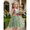 image:imageIDOPIP Toddler Baby Embroidery Flower Girl Dress Tulle Pageant Wedding Gown  for Kids Wedding Bridesmaid Formal Party Prom Gown Little Princess First Communion Birthday Graduation Floral Tulle DressSage Green Floral
