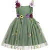 image:imageIDOPIP Toddler Baby Embroidery Flower Girl Dress Tulle Pageant Wedding Gown  for Kids Wedding Bridesmaid Formal Party Prom Gown Little Princess First Communion Birthday Graduation Floral Tulle DressSage Green Floral