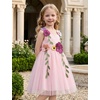 image:imageIDOPIP Toddler Baby Embroidery Flower Girl Dress Tulle Pageant Wedding Gown  for Kids Wedding Bridesmaid Formal Party Prom Gown Little Princess First Communion Birthday Graduation Floral Tulle DressPink