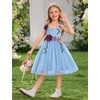 image:imageIDOPIP Toddler Baby Embroidery Flower Girl Dress Tulle Pageant Wedding Gown  for Kids Wedding Bridesmaid Formal Party Prom Gown Little Princess First Communion Birthday Graduation Floral Tulle DressBlue