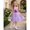 image:imageIDOPIP Toddler Baby Embroidery Flower Girl Dress Tulle Pageant Wedding Gown  for Kids Wedding Bridesmaid Formal Party Prom Gown Little Princess First Communion Birthday Graduation Floral Tulle DressRainbow Purple