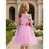 image:imageIDOPIP Toddler Baby Embroidery Flower Girl Dress Tulle Pageant Wedding Gown  for Kids Wedding Bridesmaid Formal Party Prom Gown Little Princess First Communion Birthday Graduation Floral Tulle DressRainbow Pink