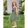 image:imageIDOPIP Toddler Baby Embroidery Flower Girl Dress Tulle Pageant Wedding Gown  for Kids Wedding Bridesmaid Formal Party Prom Gown Little Princess First Communion Birthday Graduation Floral Tulle DressSage Green