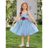 image:imageIDOPIP Toddler Baby Embroidery Flower Girl Dress Tulle Pageant Wedding Gown  for Kids Wedding Bridesmaid Formal Party Prom Gown Little Princess First Communion Birthday Graduation Floral Tulle DressBlue