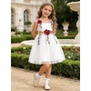 image:imageIDOPIP Toddler Baby Embroidery Flower Girl Dress Tulle Pageant Wedding Gown  for Kids Wedding Bridesmaid Formal Party Prom Gown Little Princess First Communion Birthday Graduation Floral Tulle DressWhite