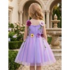 image:imageIDOPIP Toddler Baby Embroidery Flower Girl Dress Tulle Pageant Wedding Gown  for Kids Wedding Bridesmaid Formal Party Prom Gown Little Princess First Communion Birthday Graduation Floral Tulle DressRainbow Purple