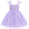 image:imageIDOPIP Toddler Girls Birthday Dress Tulle Smocked Pageant Summer Sundress  Baby Girls Tutu Dress Sleeveless Bowknot Straps Dress Casual Back to School Graduation Gown for Cake Smash Photo PartyPurple