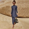 image:imageMuslim Swimsuits for Women Modest Islamic Swimwear Burkini Full Cover Rash Guard Top Pants Set Two Piece Bathing SuitsDark Blue  Split