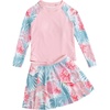 image:imageIDOPIP Toddler Kid Girls Two Piece Swimsuit UPF 50 Rash Guard Set Long Sleeve Floral Print Swimwear Shirt Skirt Bathing SuitPink