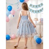 image:imageIDOPIP Embroidery Flower Girl Lace Dress for Kids Straps Floral Tulle GownBlue