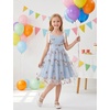 image:imageIDOPIP Embroidery Flower Girl Lace Dress for Kids Straps Floral Tulle GownBlue