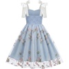 image:imageIDOPIP Embroidery Flower Girl Lace Dress for Kids Straps Floral Tulle GownBlue