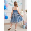 image:imageIDOPIP Embroidery Flower Girl Lace Dress for Kids Straps Floral Tulle GownDark Blue