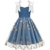 image:imageIDOPIP Embroidery Flower Girl Lace Dress for Kids Straps Floral Tulle GownDark Blue