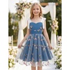 image:imageIDOPIP Embroidery Flower Girl Lace Dress for Kids Straps Floral Tulle GownDark Blue