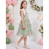 image:imageIDOPIP Embroidery Flower Girl Lace Dress for Kids Straps Floral Tulle GownGreen