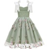 image:imageIDOPIP Embroidery Flower Girl Lace Dress for Kids Straps Floral Tulle GownGreen