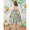 image:imageIDOPIP Embroidery Flower Girl Lace Dress for Kids Straps Floral Tulle GownGreen