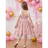 image:imageIDOPIP Embroidery Flower Girl Lace Dress for Kids Straps Floral Tulle GownPink