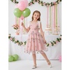 image:imageIDOPIP Embroidery Flower Girl Lace Dress for Kids Straps Floral Tulle GownPink