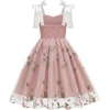 image:imageIDOPIP Embroidery Flower Girl Lace Dress for Kids Straps Floral Tulle GownPink