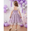 image:imageIDOPIP Embroidery Flower Girl Lace Dress for Kids Straps Floral Tulle GownPurple