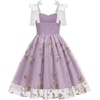 image:imageIDOPIP Embroidery Flower Girl Lace Dress for Kids Straps Floral Tulle GownPurple