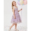 image:imageIDOPIP Embroidery Flower Girl Lace Dress for Kids Straps Floral Tulle GownPurple