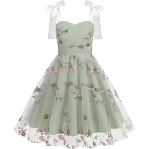 image:imageIDOPIP Embroidery Flower Girl Lace Dress for Kids Straps Floral Tulle GownGreen