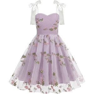 image:imageIDOPIP Embroidery Flower Girl Lace Dress for Kids Straps Floral Tulle GownPurple