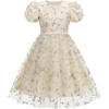 image:imageIDOPIP Kids Girls Short Sleeve Embroidery Floral Lace Tulle Dress 511YApricot