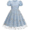 image:imageIDOPIP Kids Girls Short Sleeve Embroidery Floral Lace Tulle Dress 511YBlue